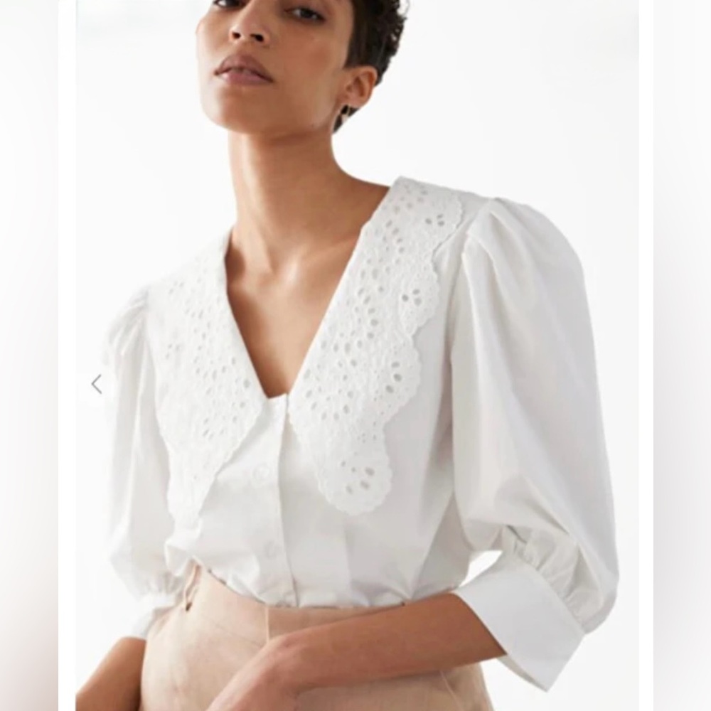 & OTHER STORIES Embroidered Collar Puff Sleeve Shirt size 10